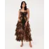 Floral Tiered Corset Gown with Sheer Ruffles With Detachable Skirt