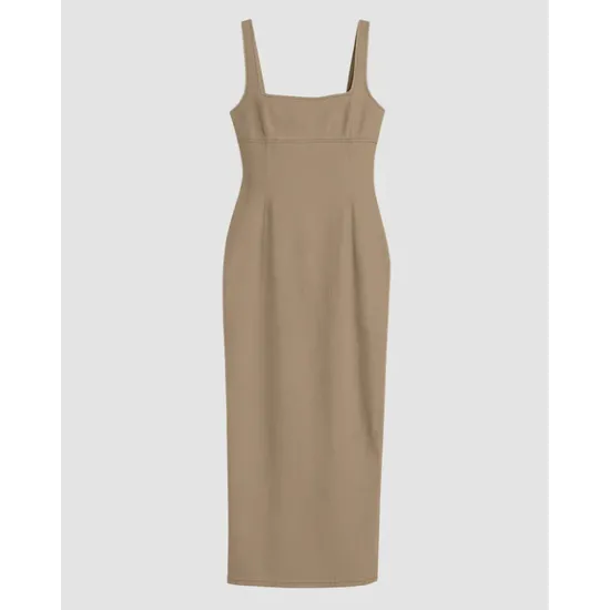 One Shoulder Bodycon Sleeveless Maxi Dress in Latte