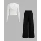 Hooded Solid Top & Mid Rise Pocket Wide Leg Trousers Set