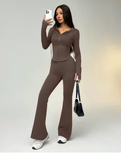 Hugged Fit Sporty Set With Zippered Hoodie In Coca